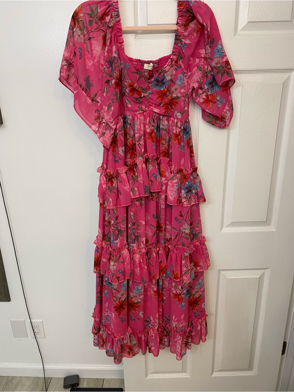DAVI & DANI Hot Pink Floral Tiered Maxi Dress